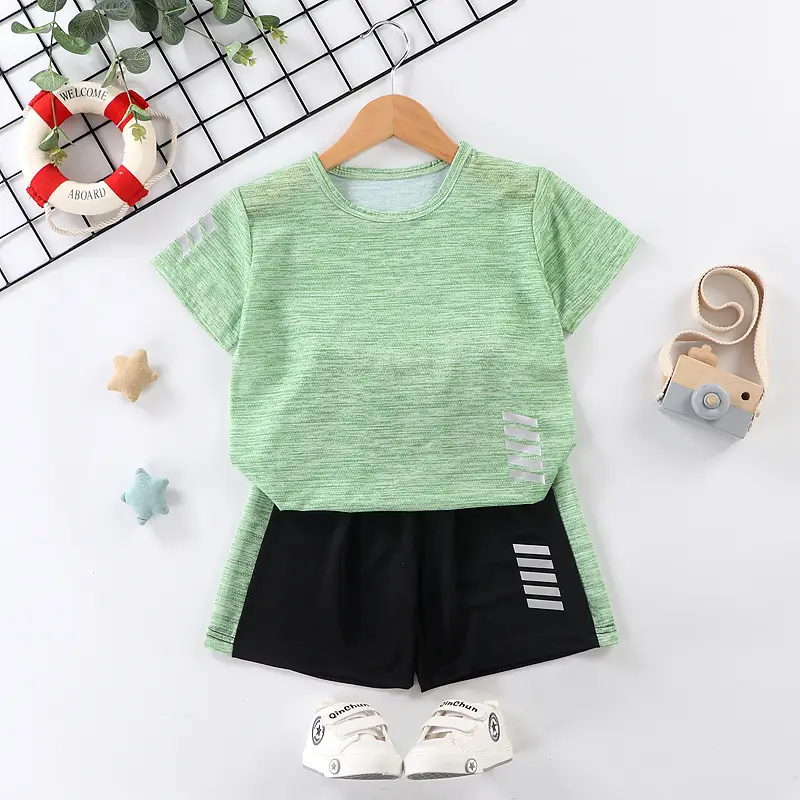 Boys Running Shorts Suit Teal Black Two-Piece Set - Image 4