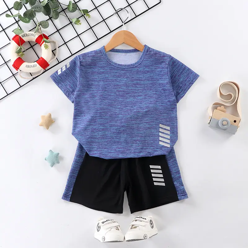 Boys Running Shorts Suit Teal Black Two-Piece Set - Image 5
