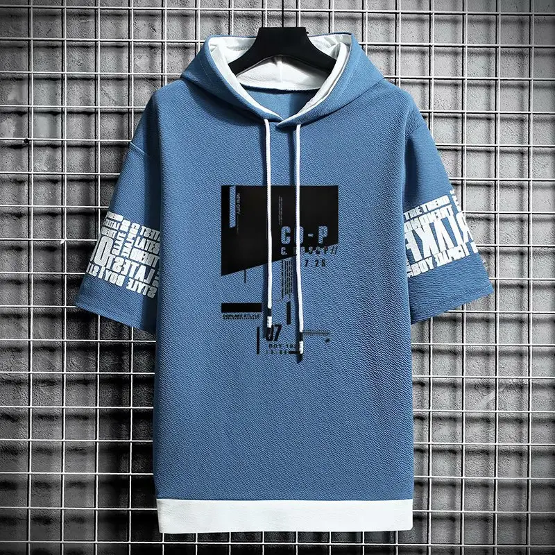 Men Grey Hooded T-Shirt with Graphic Print