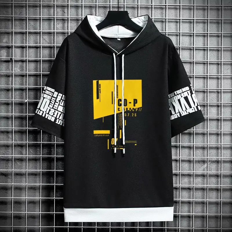 Men Grey Hooded T-Shirt with Graphic Print
