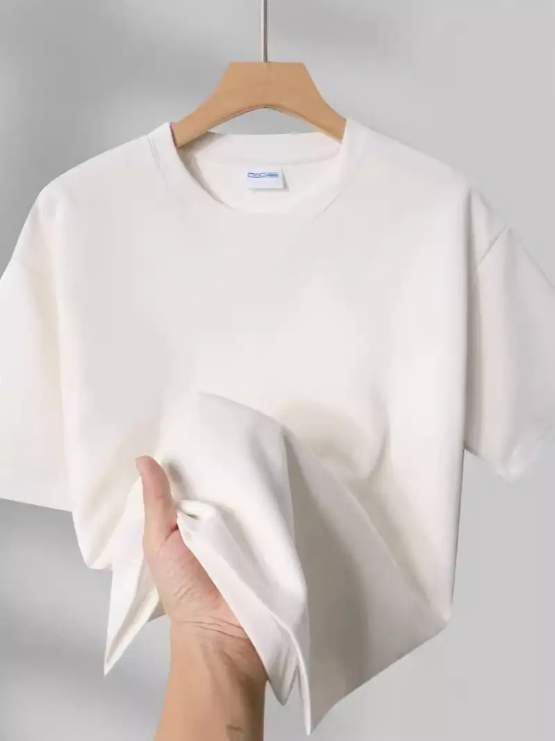 300G Heavy Cream Round Neck T-Shirt - Image 9
