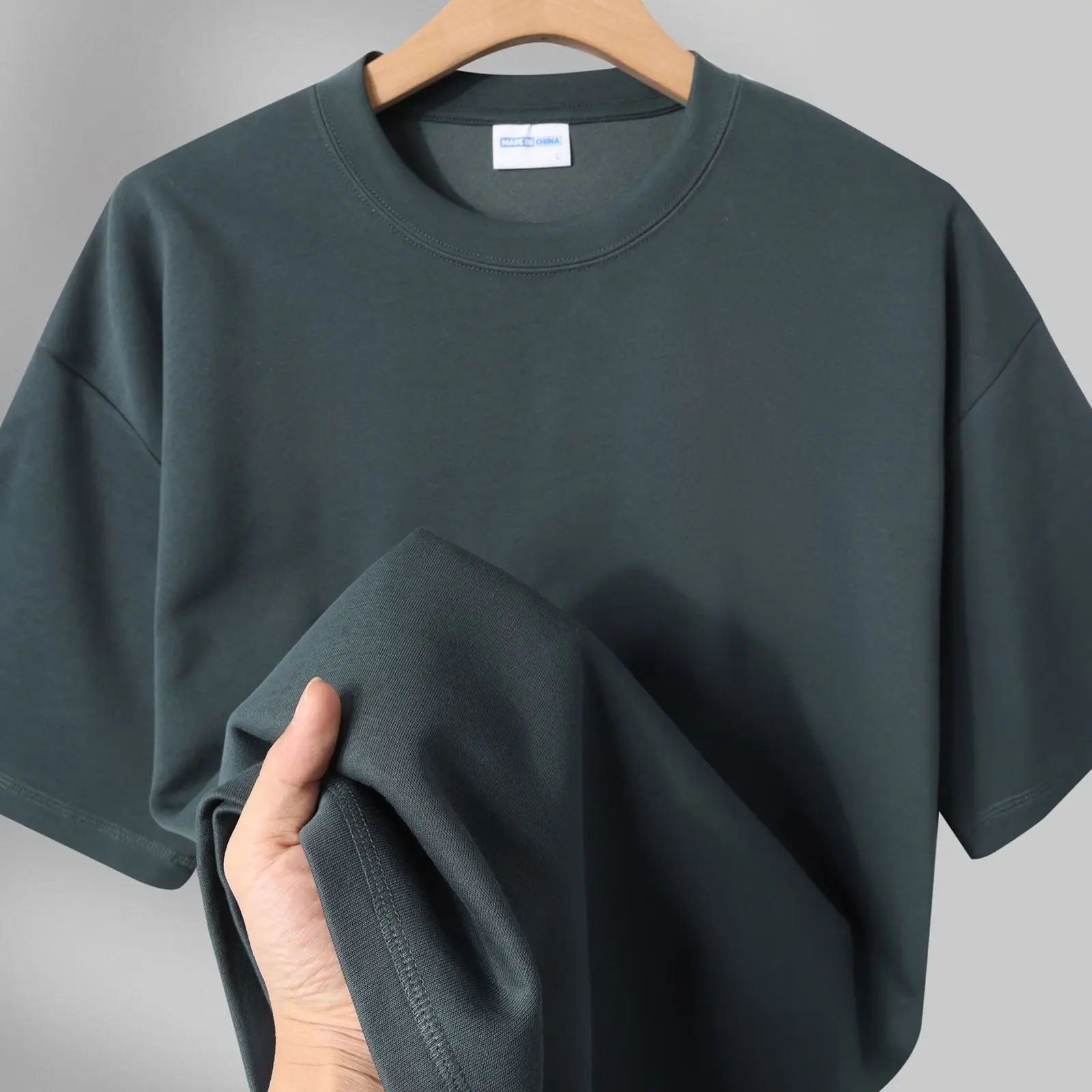 300G Heavy Cream Round Neck T-Shirt - Image 2