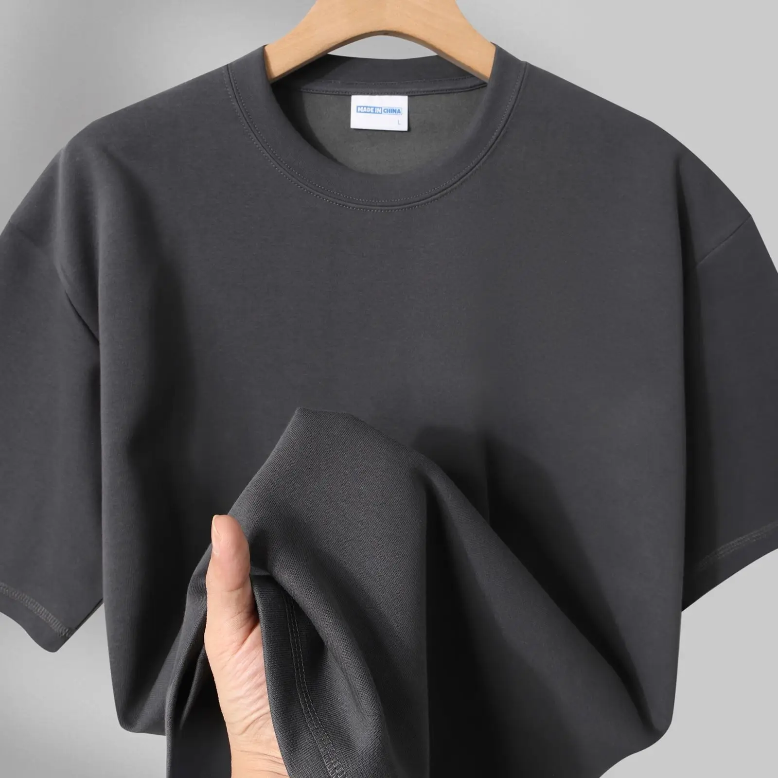 300G Heavy Cream Round Neck T-Shirt - Image 4