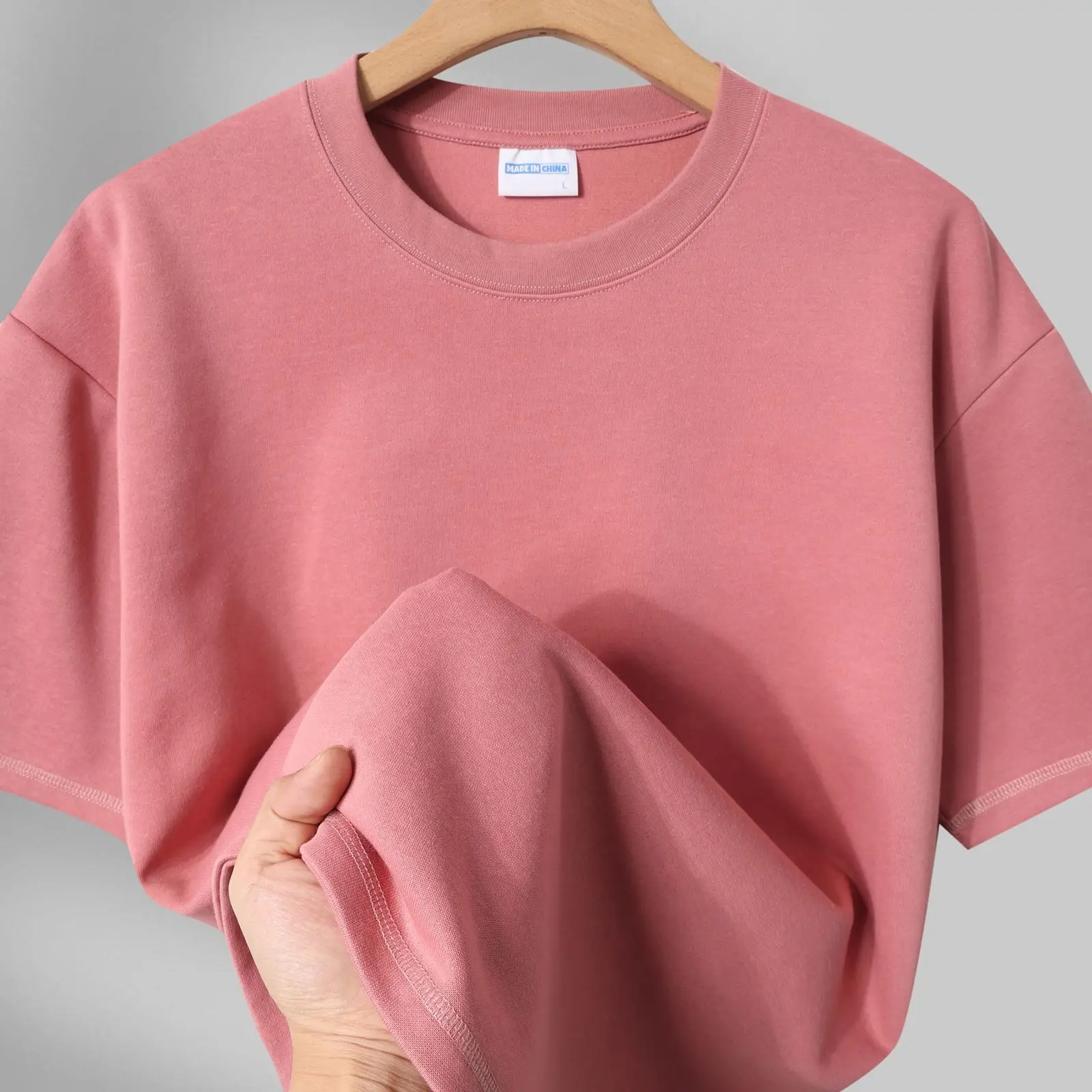 300G Heavy Cream Round Neck T-Shirt - Image 5