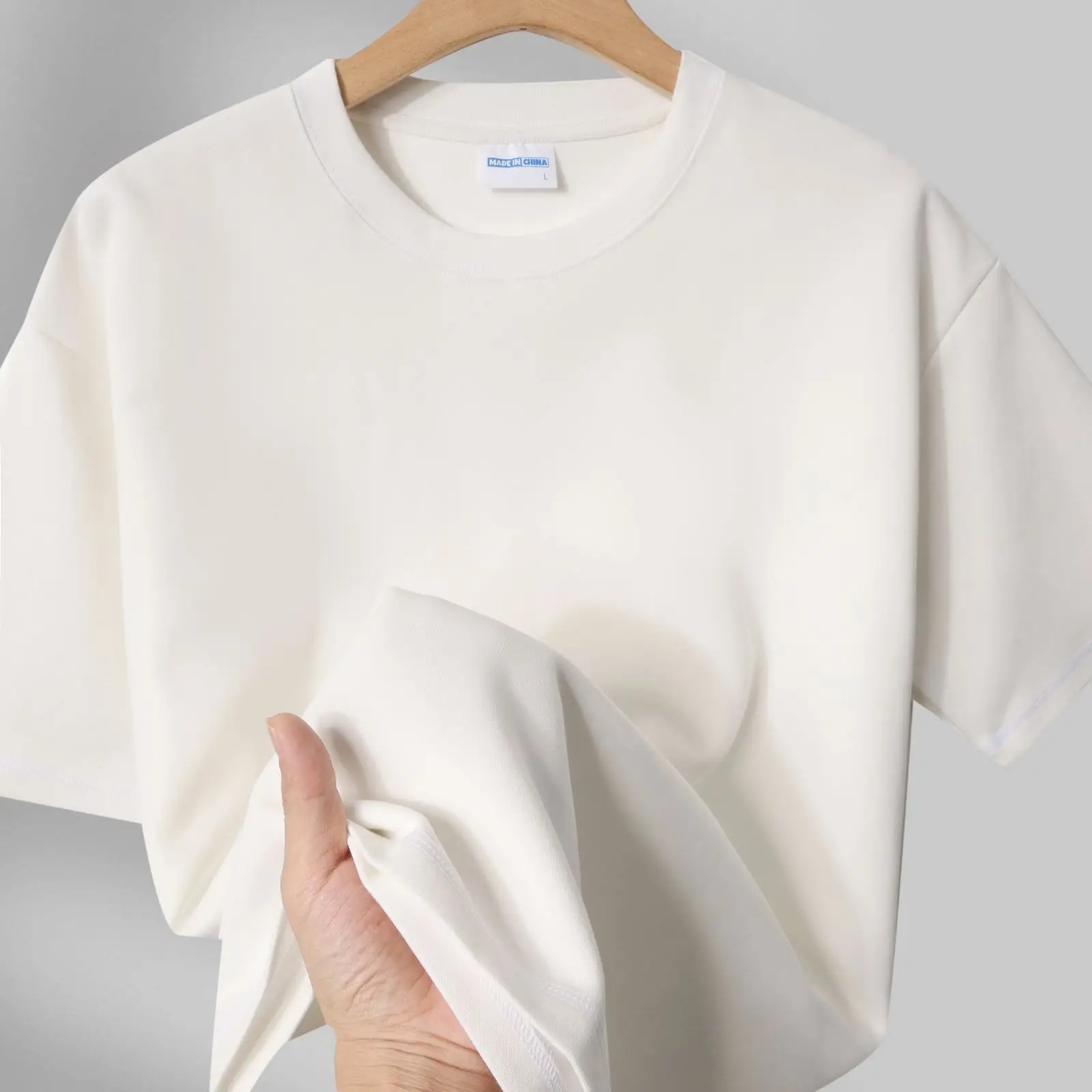 300G Heavy Cream Round Neck T-Shirt - Image 6