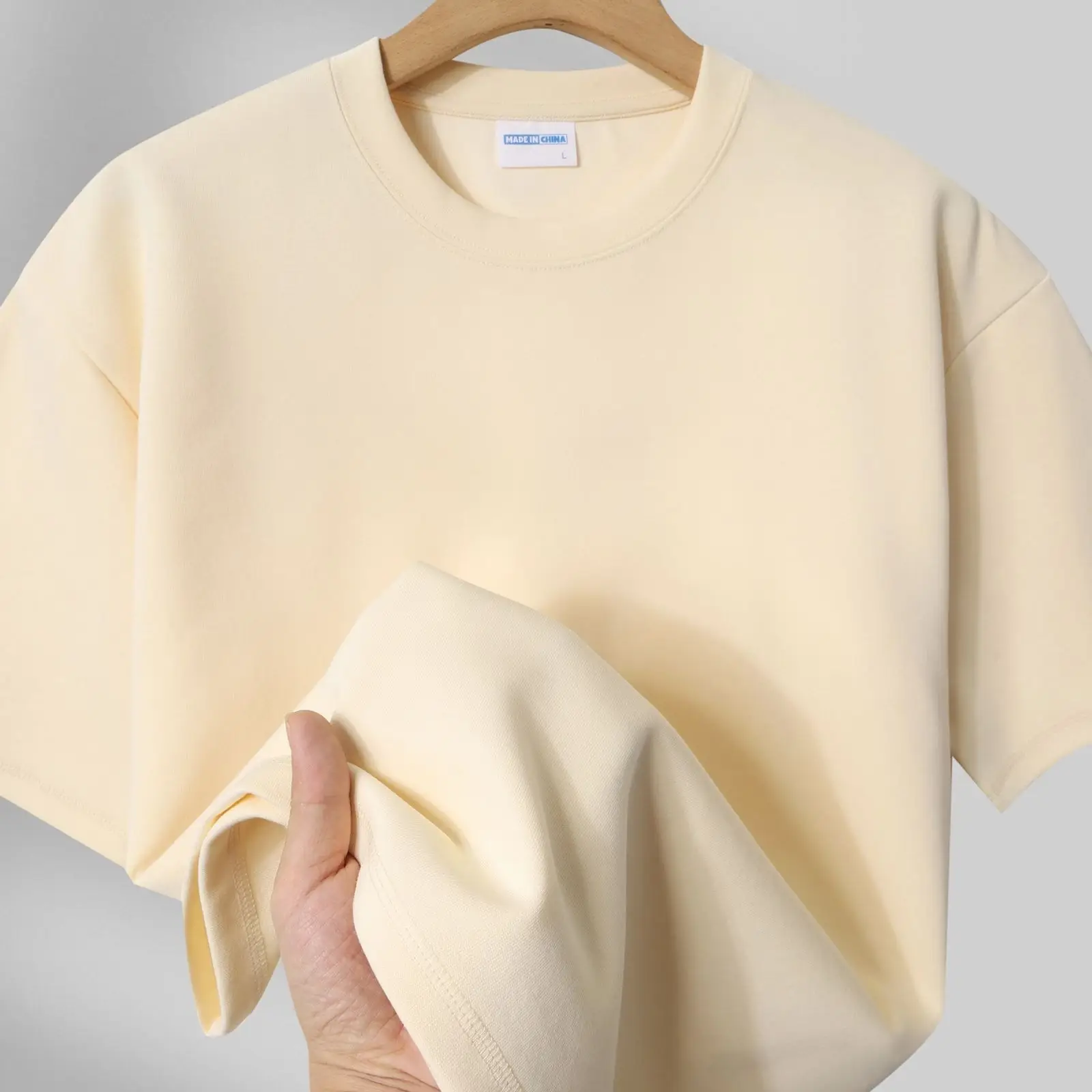 300G Heavy Cream Round Neck T-Shirt - Image 7