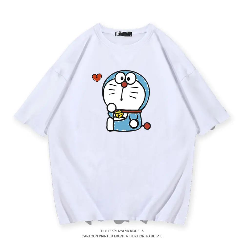 Red Doraemon Graphic Cotton T-Shirt for Men Women - Image 2