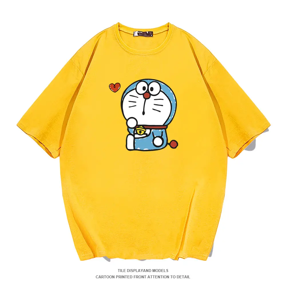 Red Doraemon Graphic Cotton T-Shirt for Men Women - Image 3
