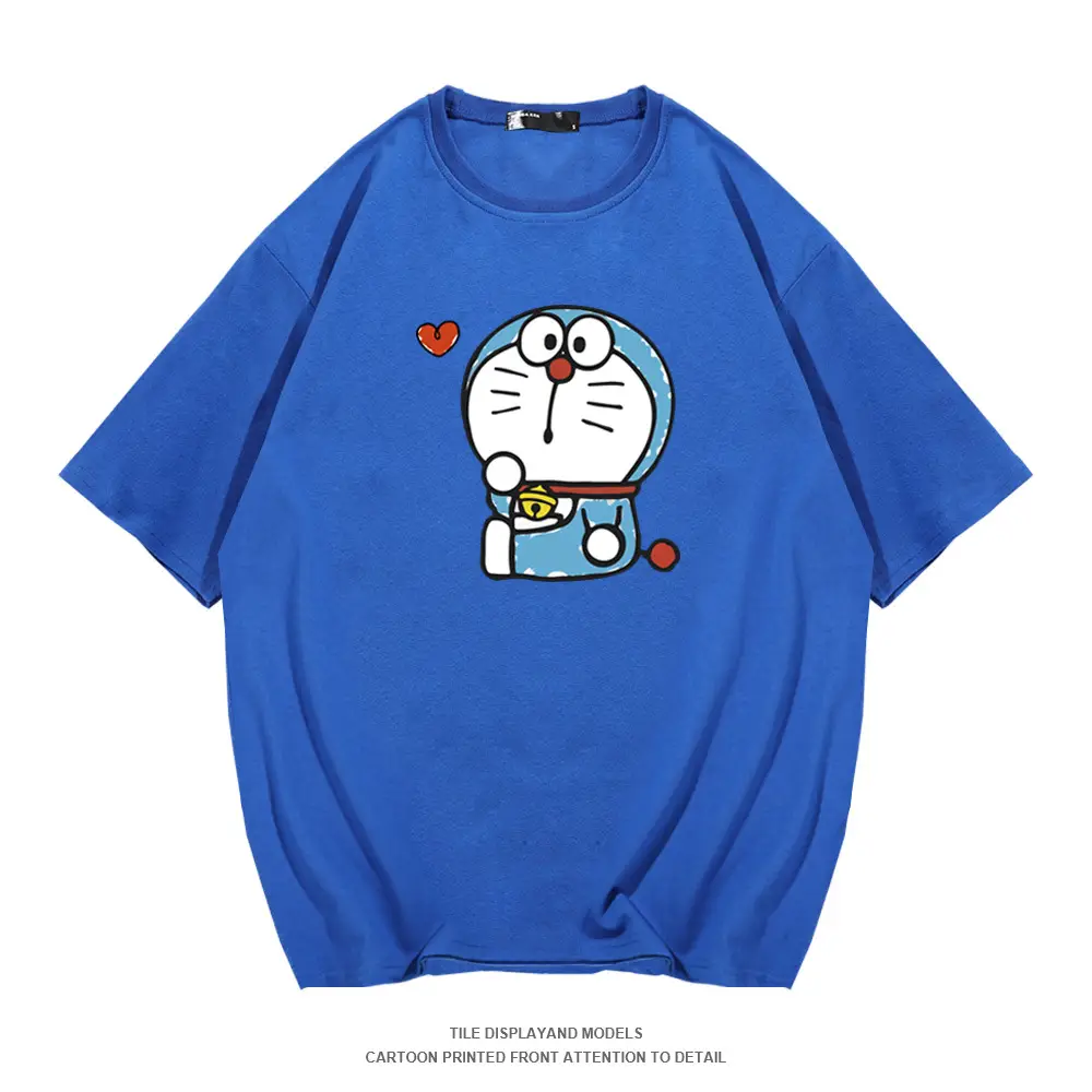 Red Doraemon Graphic Cotton T-Shirt for Men Women - Image 5