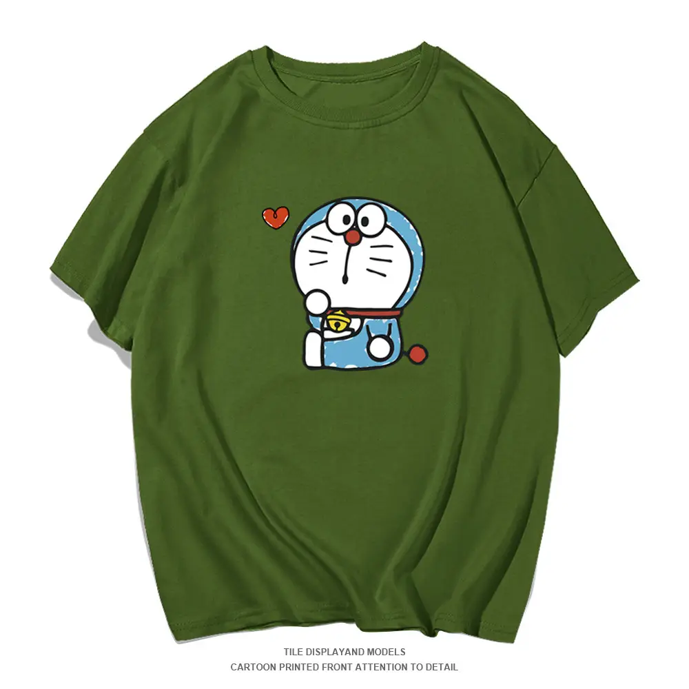 Red Doraemon Graphic Cotton T-Shirt for Men Women - Image 6