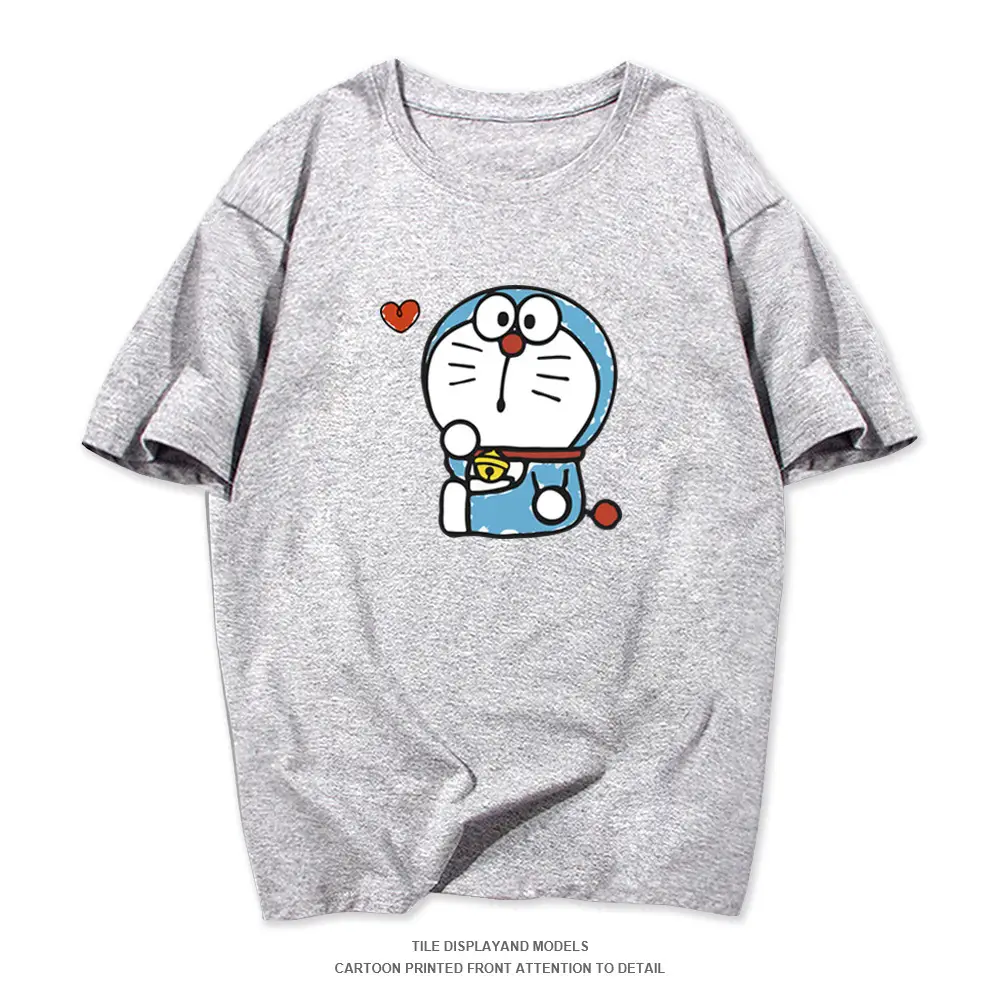 Red Doraemon Graphic Cotton T-Shirt for Men Women - Image 7