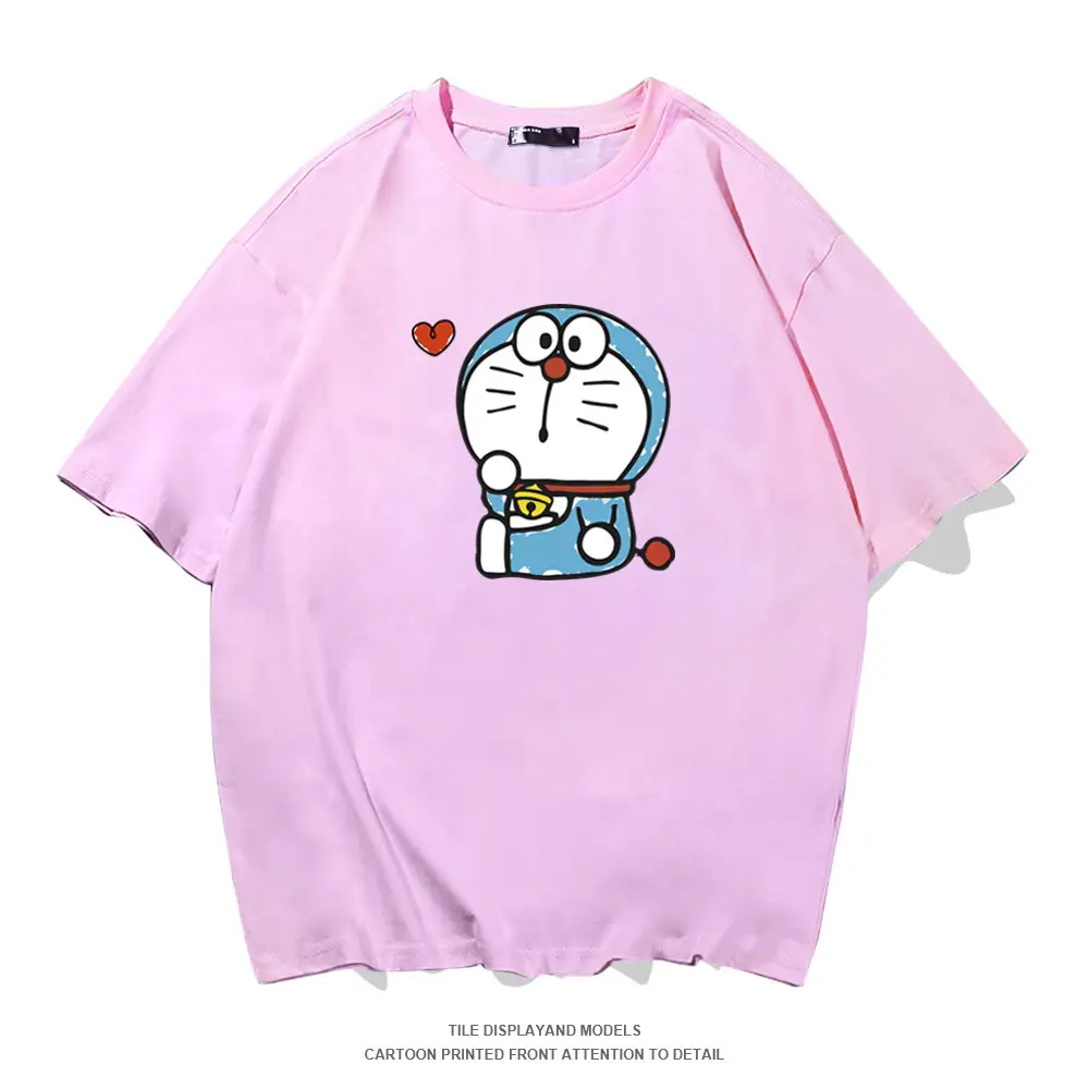 Red Doraemon Graphic Cotton T-Shirt for Men Women - Image 8