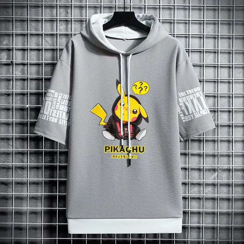 Pika-chan Graphic Hoodie Blue Half Sleeve Men