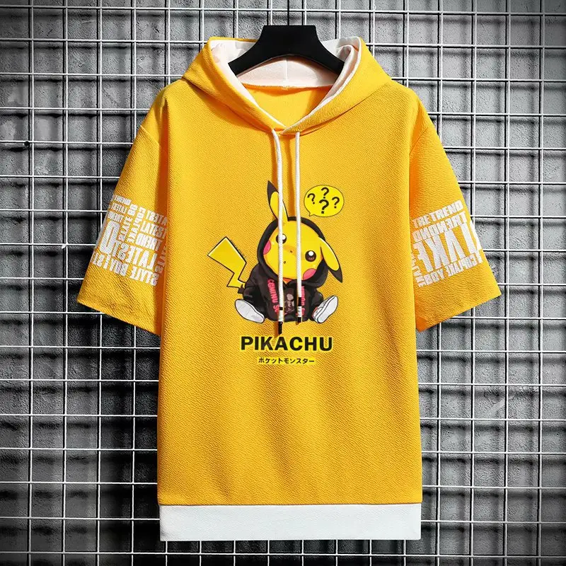 Pika-chan Graphic Hoodie Blue Half Sleeve Men