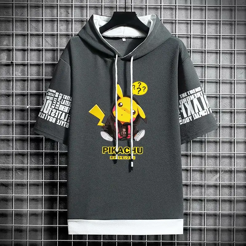 Pika-chan Graphic Hoodie Blue Half Sleeve Men