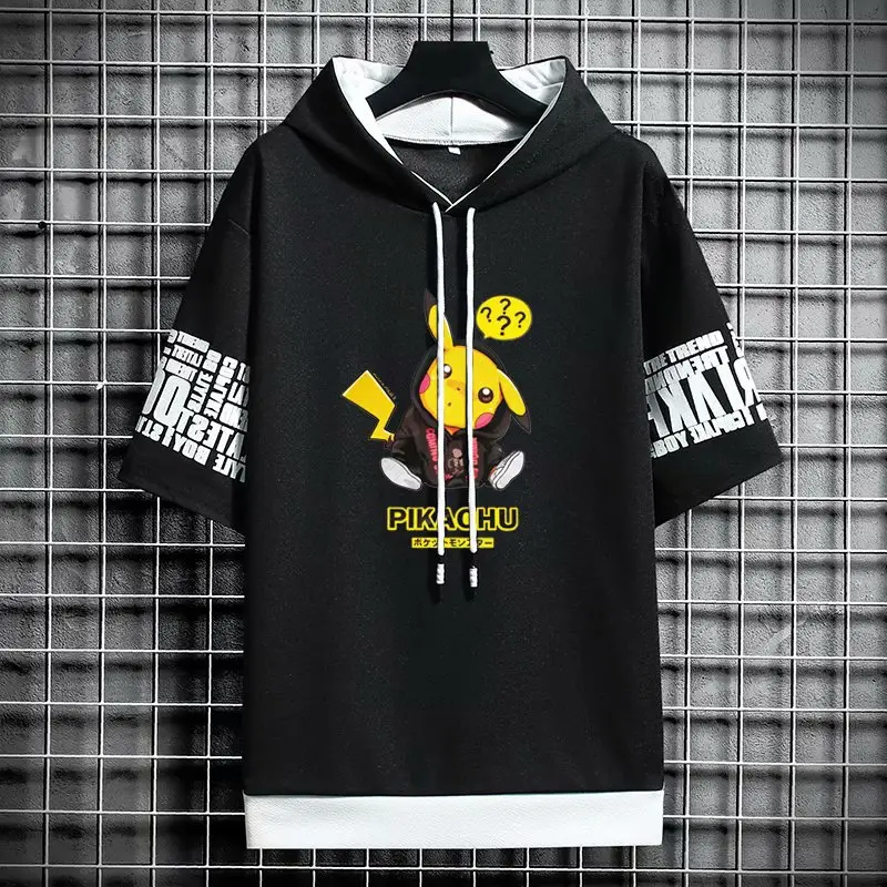 Pika-chan Graphic Hoodie Blue Half Sleeve Men