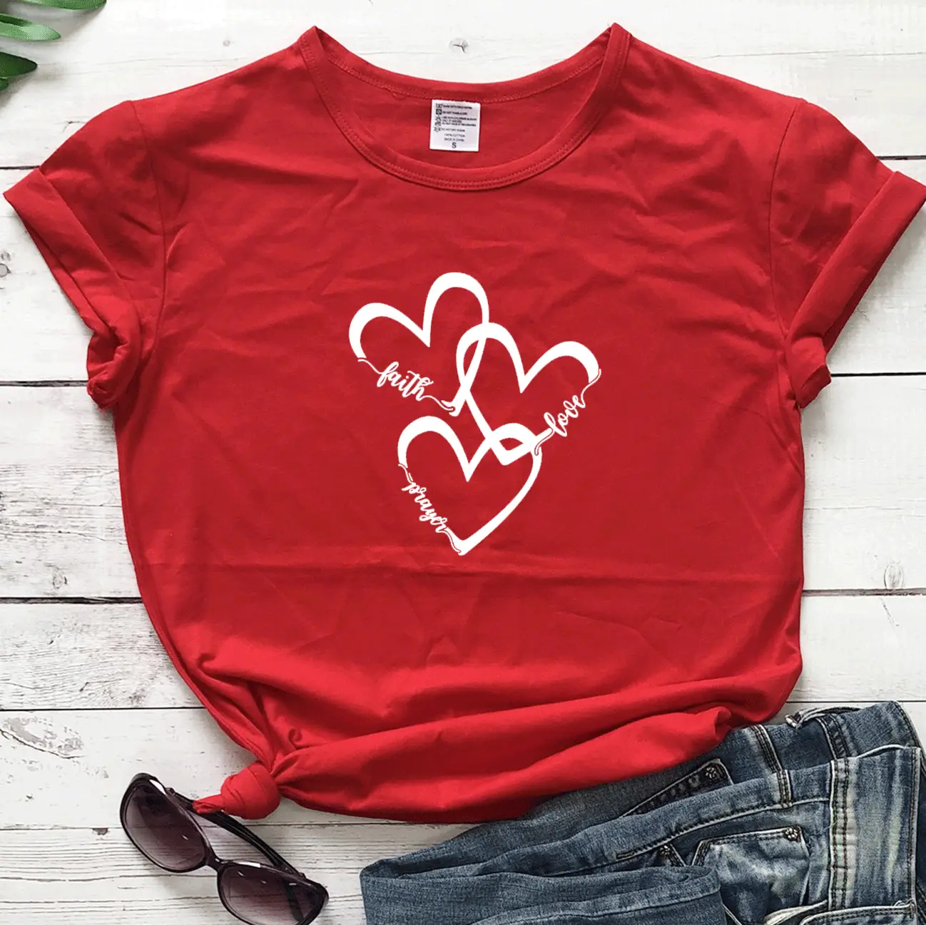Women Maroon Heart Print T-Shirt Short Sleeve - Image 10
