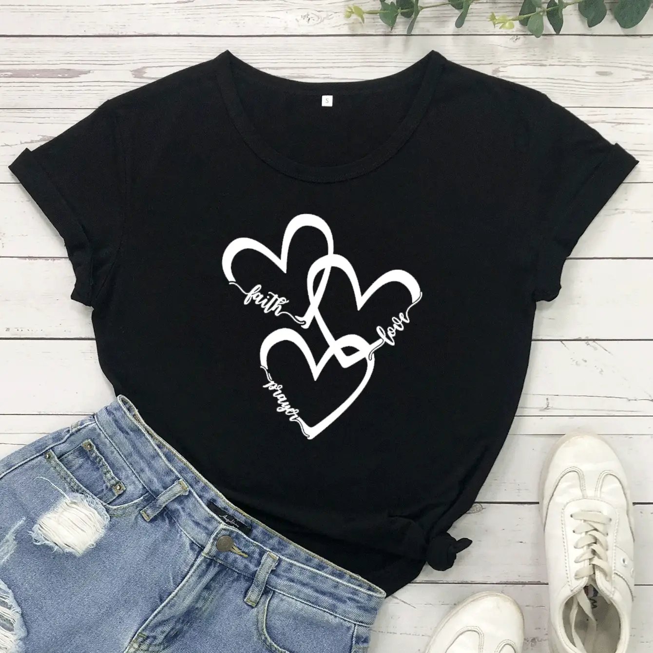 Women Maroon Heart Print T-Shirt Short Sleeve - Image 2