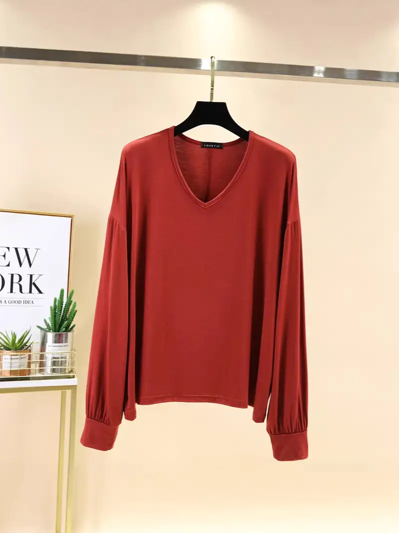 Women V-Neck Long Sleeve T-Shirt Purple - Image 12
