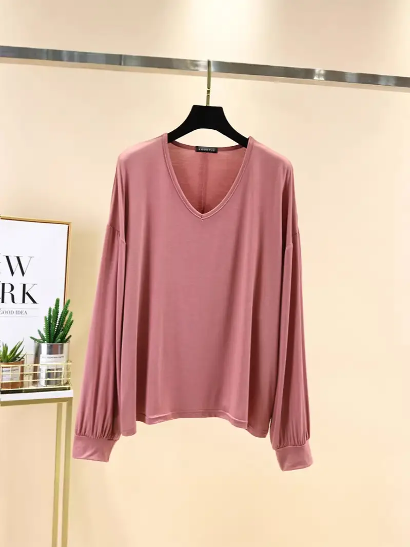 Women V-Neck Long Sleeve T-Shirt Purple - Image 13