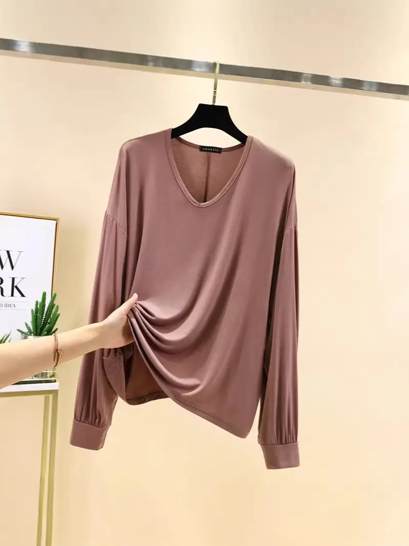 Women V-Neck Long Sleeve T-Shirt Purple - Image 14