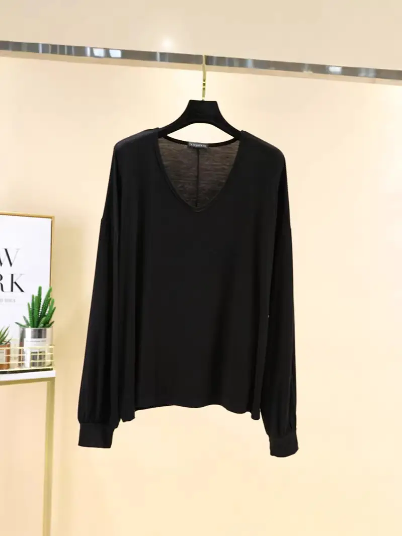 Women V-Neck Long Sleeve T-Shirt Purple - Image 15