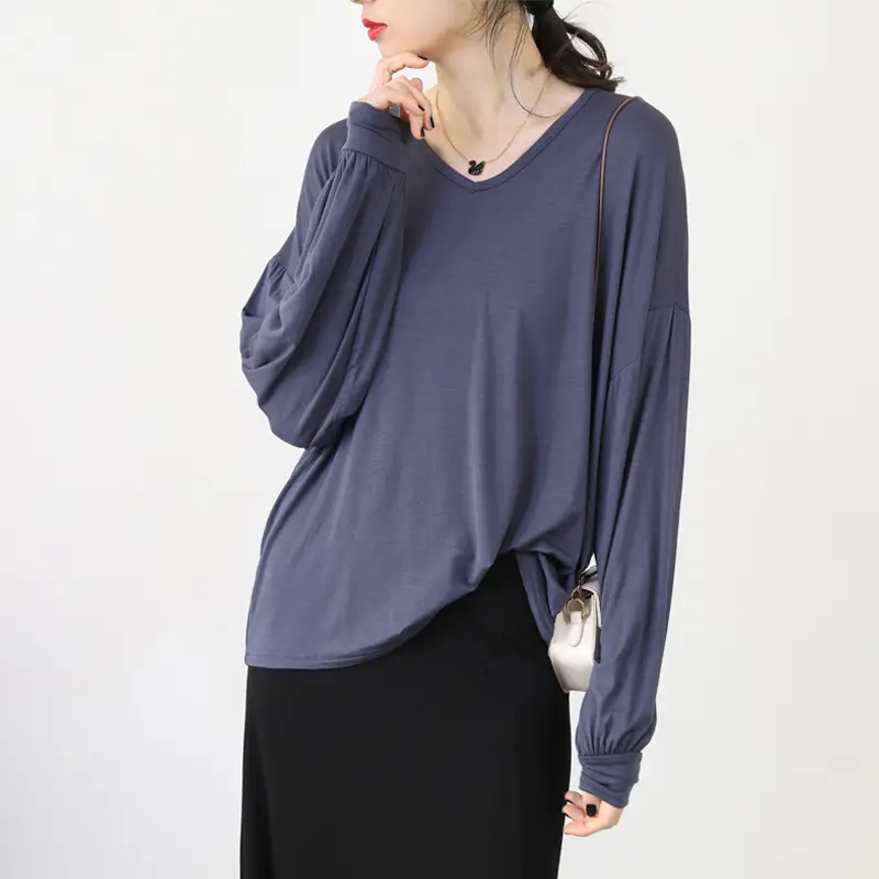 Women V-Neck Long Sleeve T-Shirt Purple — feature 11