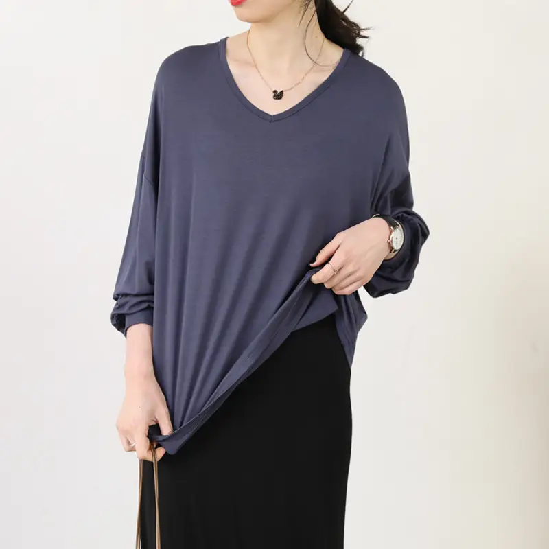 Women V-Neck Long Sleeve T-Shirt Purple — feature 13