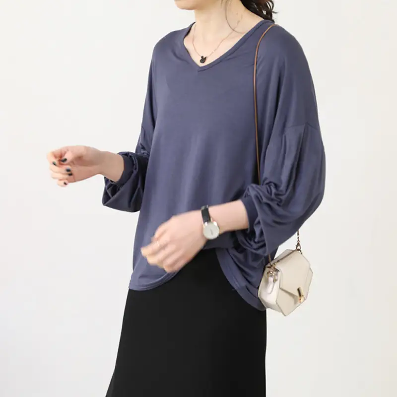 Women V-Neck Long Sleeve T-Shirt Purple — feature 14