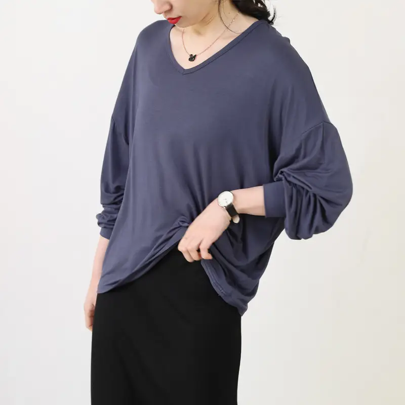 Women V-Neck Long Sleeve T-Shirt Purple — feature 15