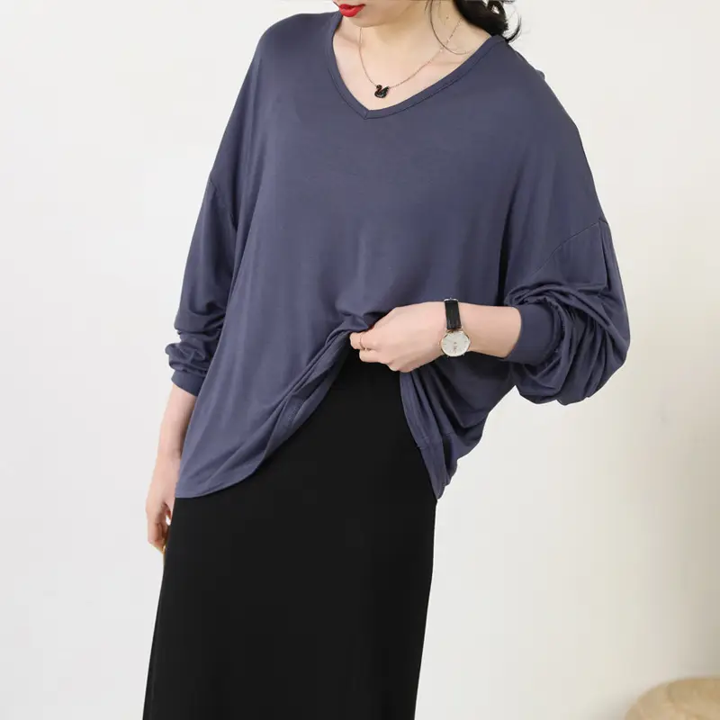 Women V-Neck Long Sleeve T-Shirt Purple — feature 16