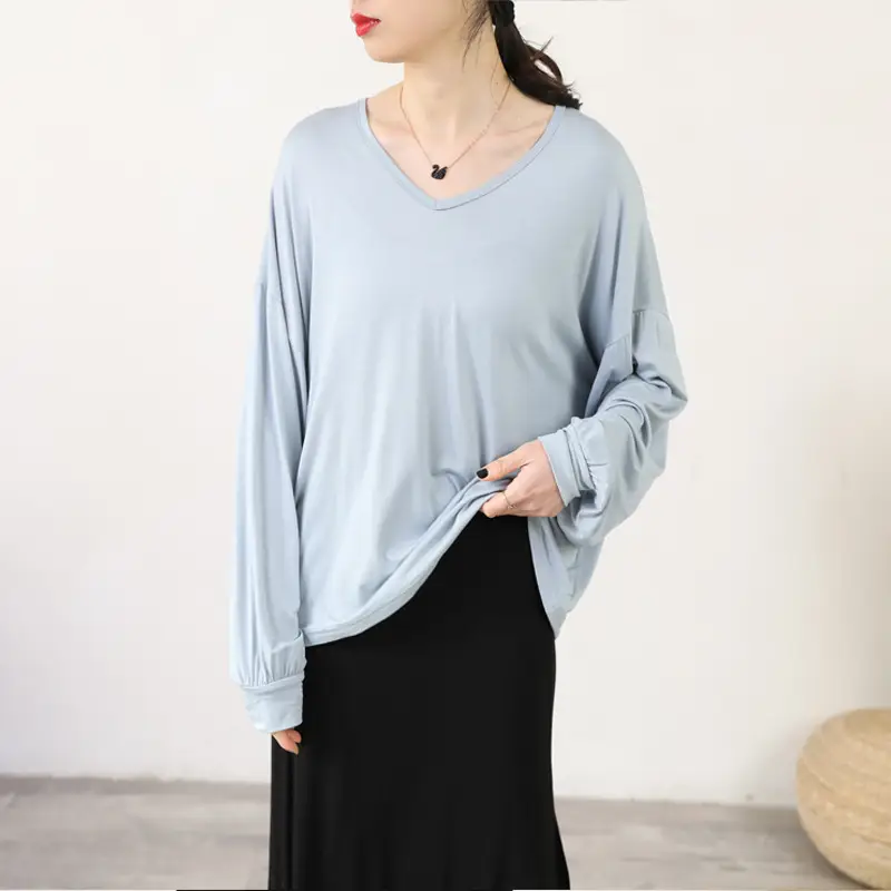 Women V-Neck Long Sleeve T-Shirt Purple — feature 17