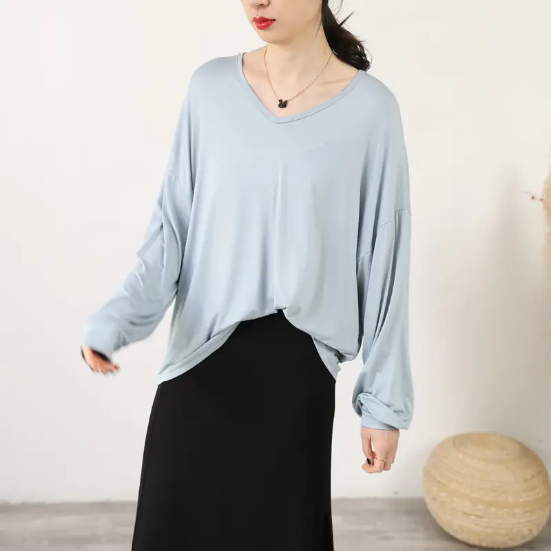 Women V-Neck Long Sleeve T-Shirt Purple — feature 18