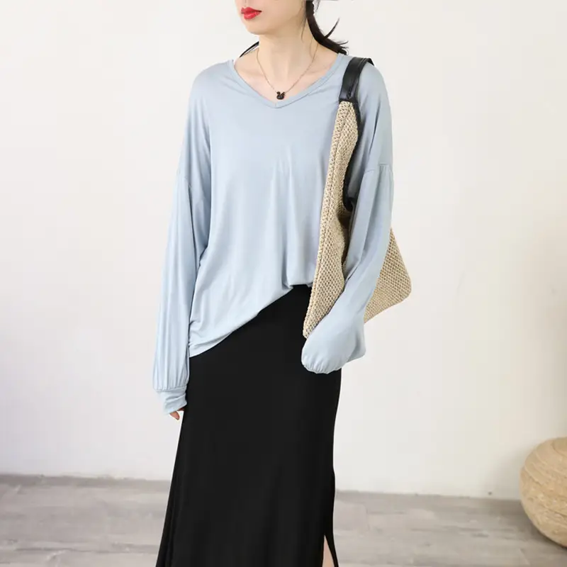 Women V-Neck Long Sleeve T-Shirt Purple — feature 19