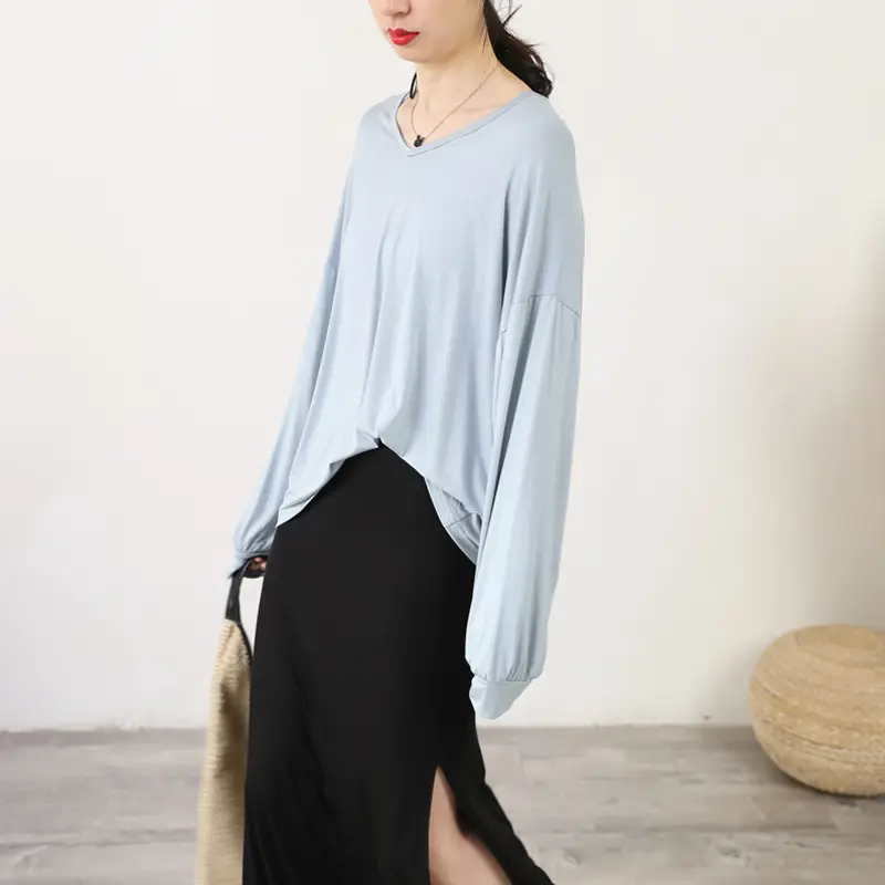 Women V-Neck Long Sleeve T-Shirt Purple — feature 20