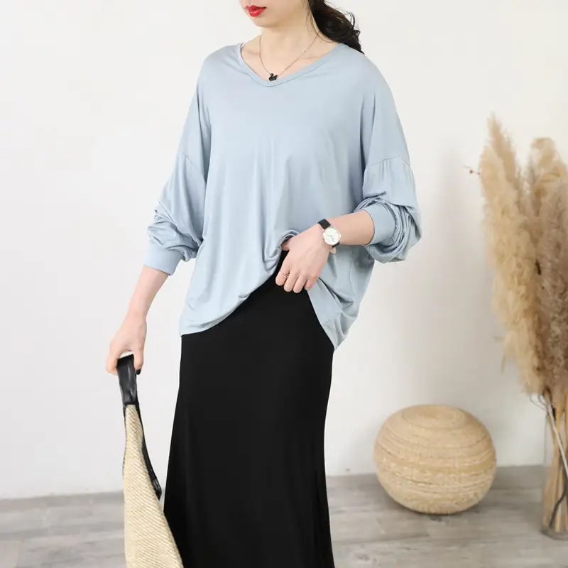 Women V-Neck Long Sleeve T-Shirt Purple — feature 21
