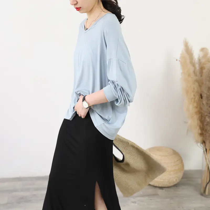 Women V-Neck Long Sleeve T-Shirt Purple — feature 22