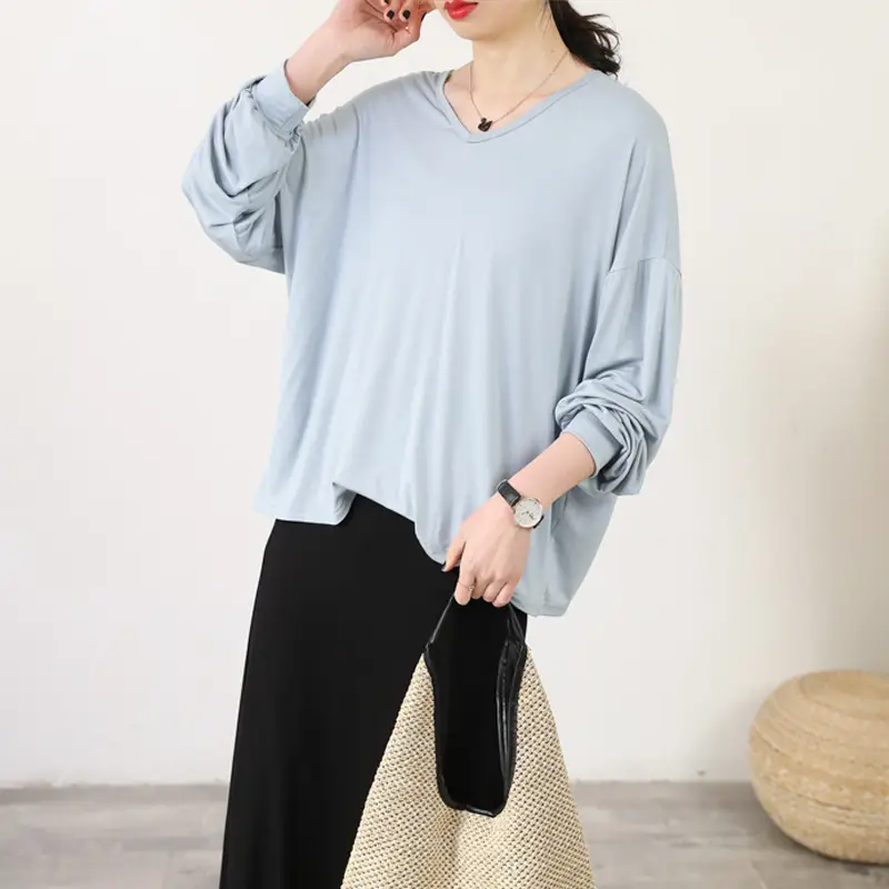 Women V-Neck Long Sleeve T-Shirt Purple — feature 23