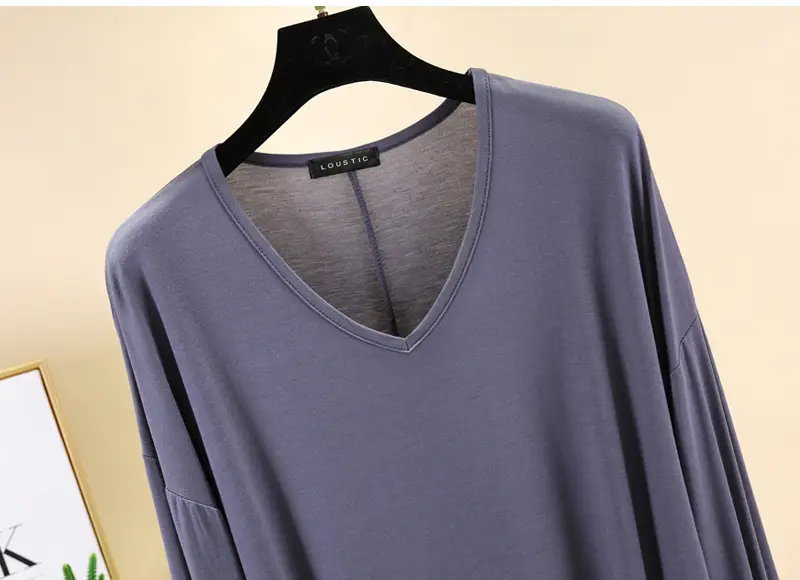 Women V-Neck Long Sleeve T-Shirt Purple — feature 37