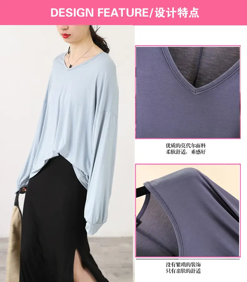 Women V-Neck Long Sleeve T-Shirt Purple — feature 5