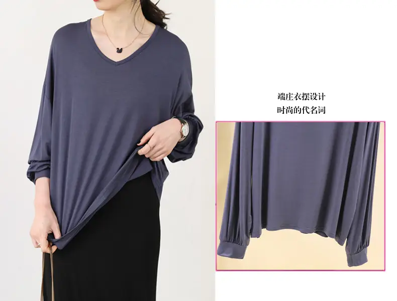 Women V-Neck Long Sleeve T-Shirt Purple — feature 6