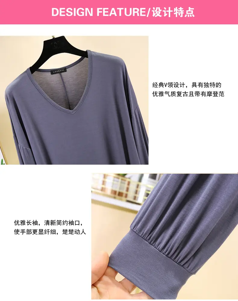 Women V-Neck Long Sleeve T-Shirt Purple — feature 7
