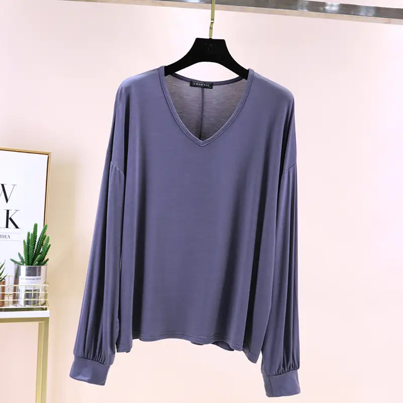 Women V-Neck Long Sleeve T-Shirt Purple - Image 10