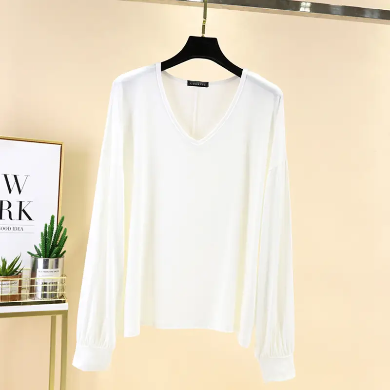 Women V-Neck Long Sleeve T-Shirt Purple - Image 4