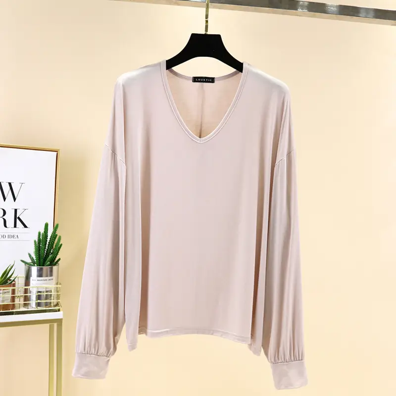 Women V-Neck Long Sleeve T-Shirt Purple - Image 5