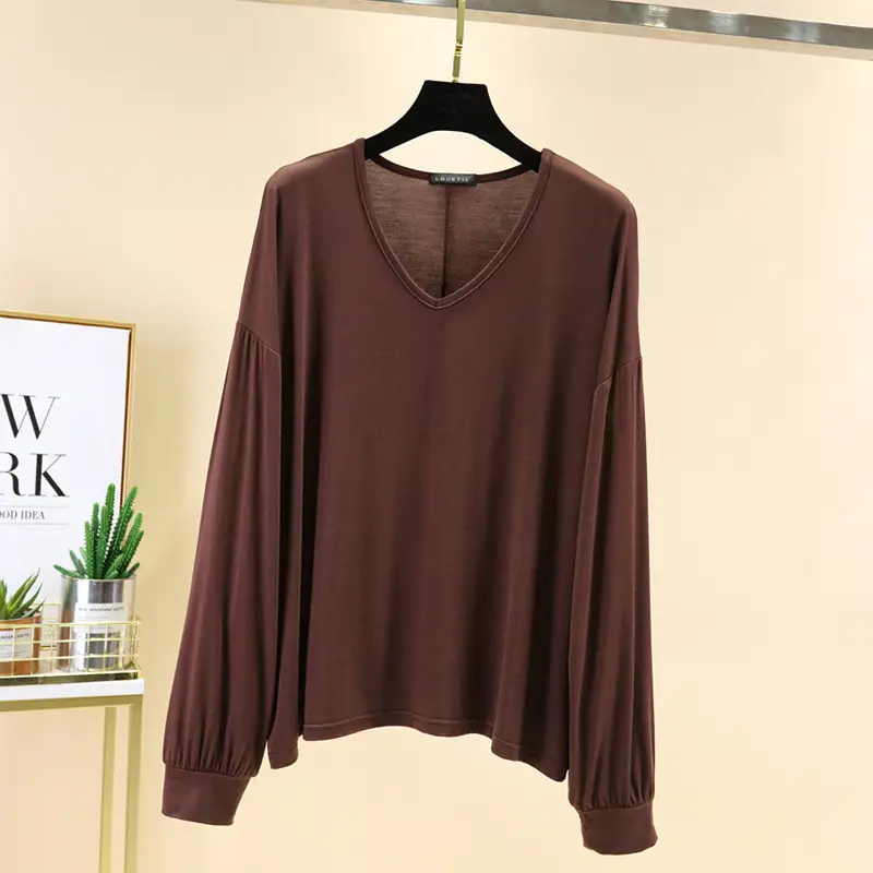 Women V-Neck Long Sleeve T-Shirt Purple - Image 7