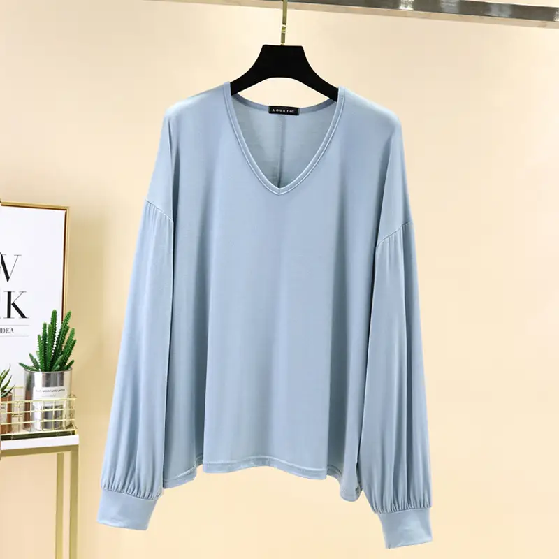 Women V-Neck Long Sleeve T-Shirt Purple - Image 8