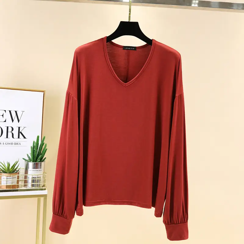 Women V-Neck Long Sleeve T-Shirt Purple - Image 9