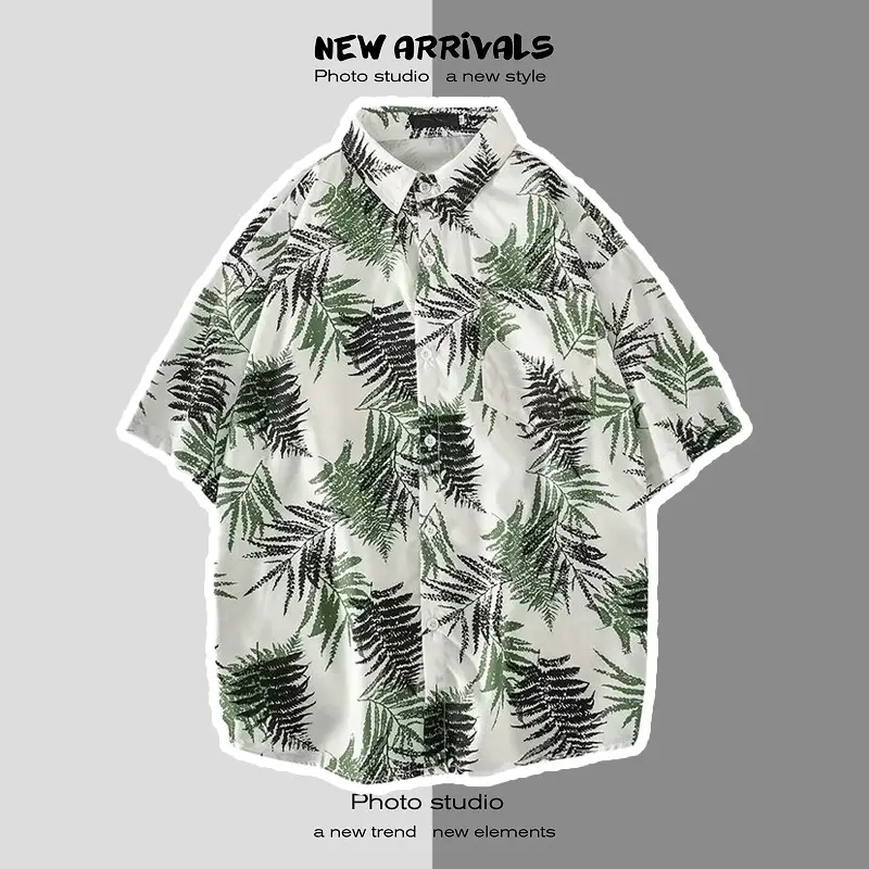 Japanese Style Floral Short Sleeve Shirt for Men Women — feature 13