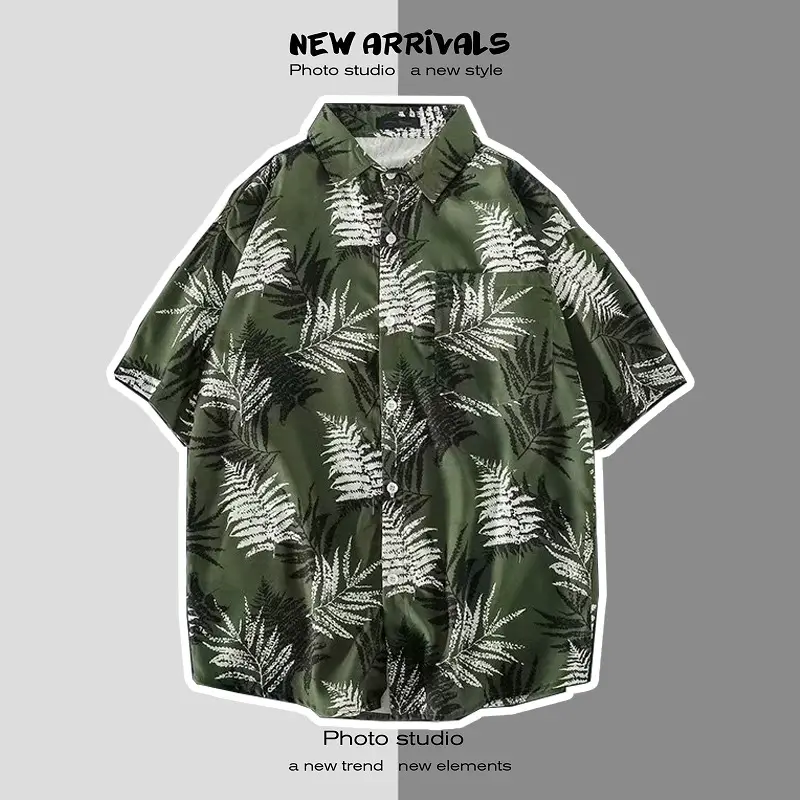 Japanese Style Floral Short Sleeve Shirt for Men Women — feature 15